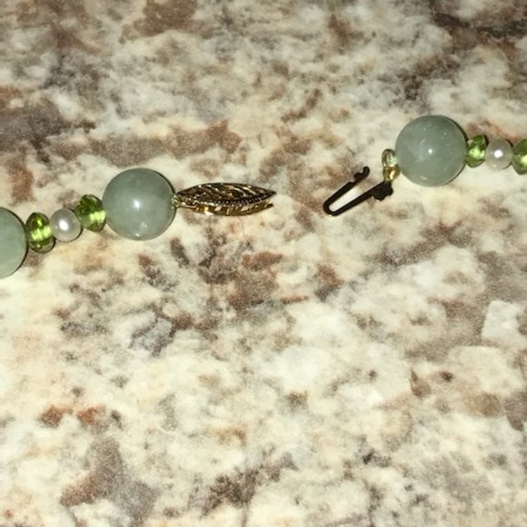 Vintage Gold Stone Jewelry Jade Pearl Peridot Beaded Necklace 14k G.S.J. - Picture 6 of 6